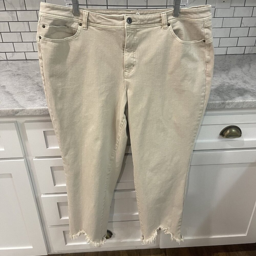 John Mark‎ Jeans Womens 18W Beige Frayed Hem Ankle Pants Stretch Denim Casual